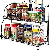 Spice Rack Organizer for Cabinet, 2-Tier Spice Racks for Kitchen Countertops, Foldable Metal Spice Holder Standing Shelf…