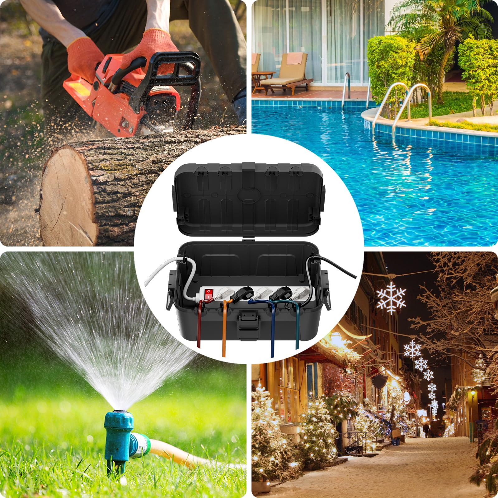 RESTMO große wasserdichte Kabelbox für den Außenbereich (Outdoor), IP54 wasserdicht, wetterfester Elektrokasten zum Schutz von Verlängerungskabel, Steckdosenleisten, Außensteckern (32x22x13cm)-Schwarz 7