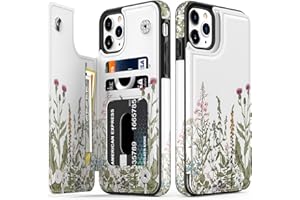 LETO for iPhone 11 Pro Max Case,Leather Wallet Case Flip Folio Cover with Fashionable Designs for Girls Women,Card Slots Kickstand,Protective Phone Case for iPhone 11 Pro Max 6.5" Purple Flower Leaves