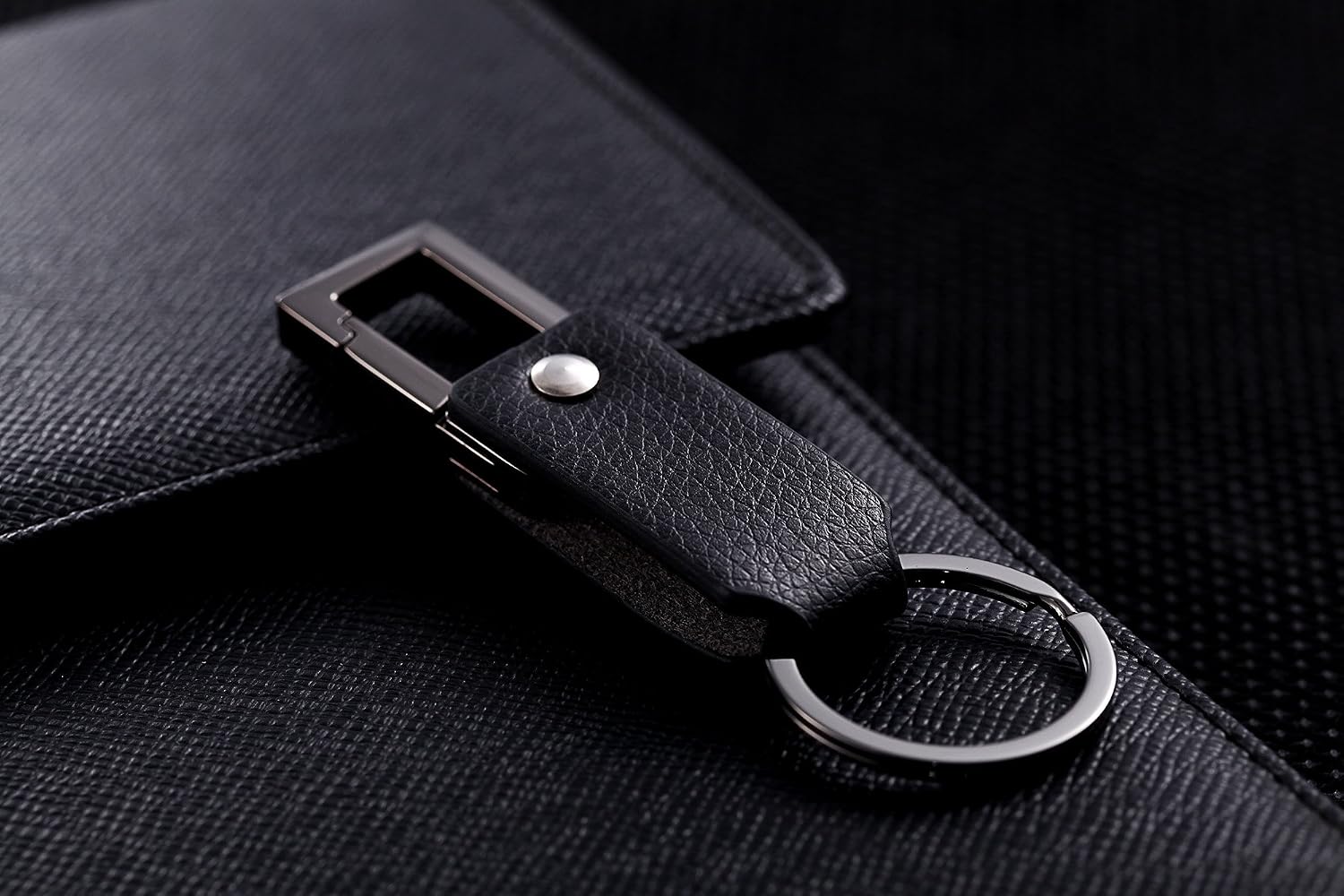 Cerbery - Elegant Leather Keyring with Rings and Gift Box, Black, M - Image 3