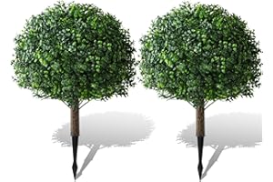 Gladeup Faux Boxwood Balls for Outdoor Planters Topiary Set of 2,UV Resistant Artificial Shrub Bushes Trees with Spike for Porch,Indoor,Garden