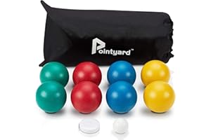 Pointyard 84mm Bocce Ball Set, Outdoor Games for Adults and Family, Backyard Ball Set with 8 PE Bocce Balls & 1 Pallino & Carry Bag & Measuring Tape for Teens Beginners