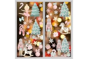 GUMWAQU Pink Christmas Window Clings,Merry Christmas Supplies 9 Sheets Christmas Window Stickers Removable Christmas Decor for Glass Windows Winter Xmas Holiday
