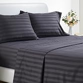 SLEEP ZONE Striped Cooling Sheets Set King Size - Fitted Flat Sheet &amp; Pillowcase Sets 4 Piece - Super Soft Stripe Bed Sheet, Easy Care, Deep Pocket (Black, King)