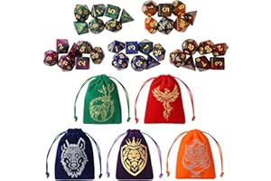 Grajar 35Pcs DND Dice Set with 5 Colorful Animal Patterned Dice Pouches, Polyhedral Dice Sets for Dungeons and Dragons D&D TTRPG MTG Table Role Playing Games Starry Sky