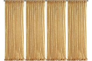 Gold Sequin Backdrop Curtains 4 Pieces 2ftx8ft Shimmer Wall Backdrop Glitter Fabric for Party Baby Shower Decor