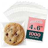 4" X 6" Self Sealing Cellophane Bags (1000 Pack) - Clear Cookie Bags With Seal for Baked Goods Packaging, Cookie Wrappers, Bakery Packaging, Bake Sale, Candy, Treats, Goodies, Gifts, Party Favors