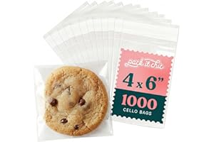 Pack It Chic - 4" X 6" Clear Self Sealing Cellophane Bags (1000 Pack) - Cookie Bags With Resealable Adhesive for Baked Goods 
