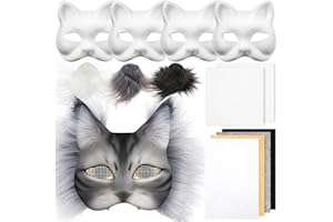 Seenelling DIY Therian Mask Kit Blank Cat Mask with Felt Fabric Sheet Plush Faux Fur Eye Mesh for Therian Gear Stuff