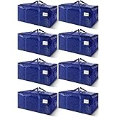 8 Pack Extra Heavy Duty Large Moving Bags with Strong Zipper & Carrying Handles, Sturdy Clothes Storage Bags Totes Bins, Packing Bag Move Boxes College Moving Supplies, Dark Blue - 24 gal