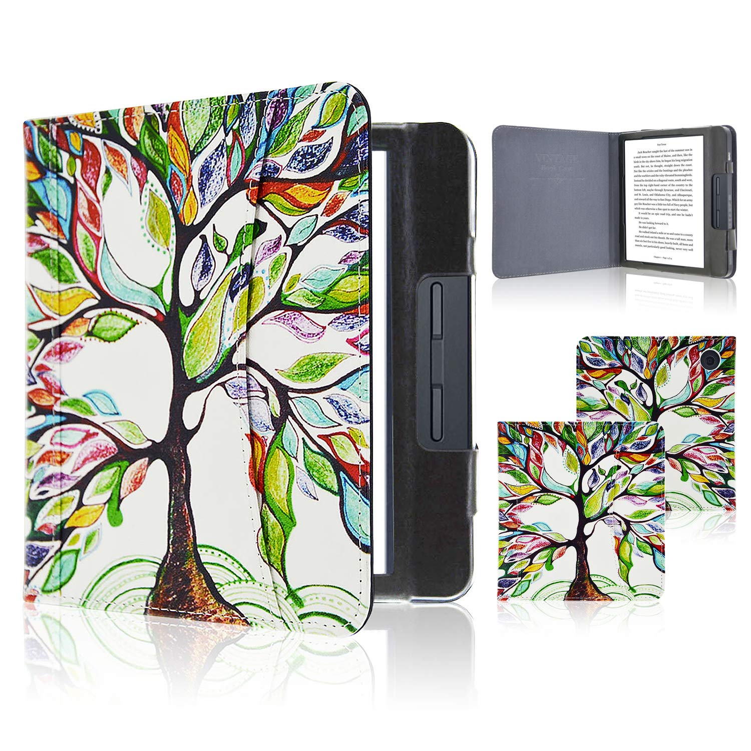 Kobo Libra H2O Case, ACcolor Folio Front Pocket Smart Cover Leather Case with Auto Wake Sleep Feature for Kobo Libra H2O 2019 Release, (Love Tree)