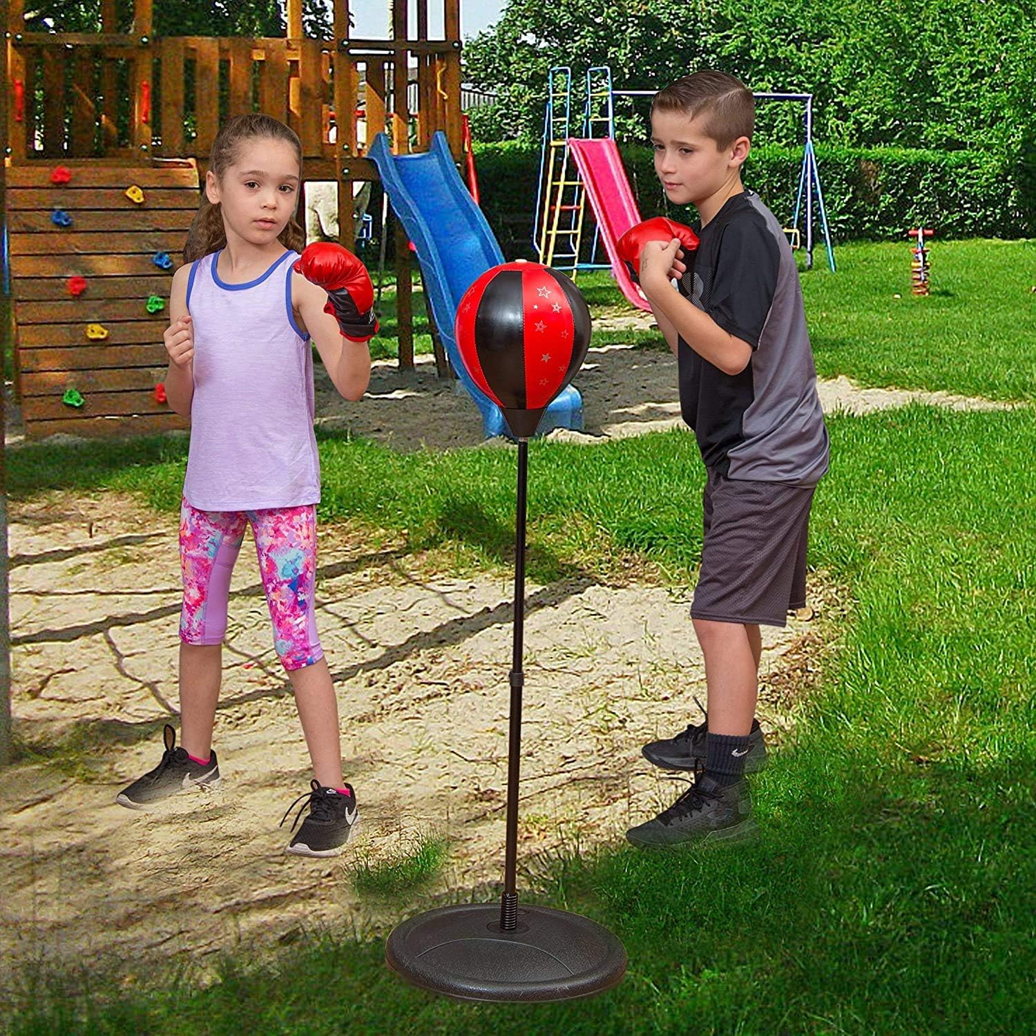 ToyVelt Punching Bag For Kids Boxing Set Includes Kids Boxing Gloves And punching bag, Standing Base With Adjustable Stand + Hand Pump - Top Gifting Idea For Boys and Girls Ages 3 - 8 Years Old: Toys & Games