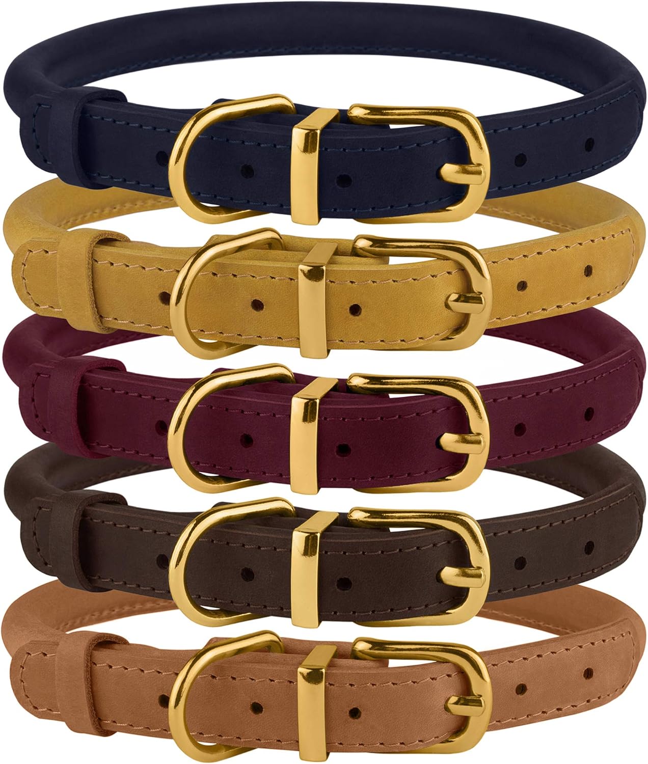 BronzeDog Rolled Leather Dog Collar Durable Round Rope Collars for