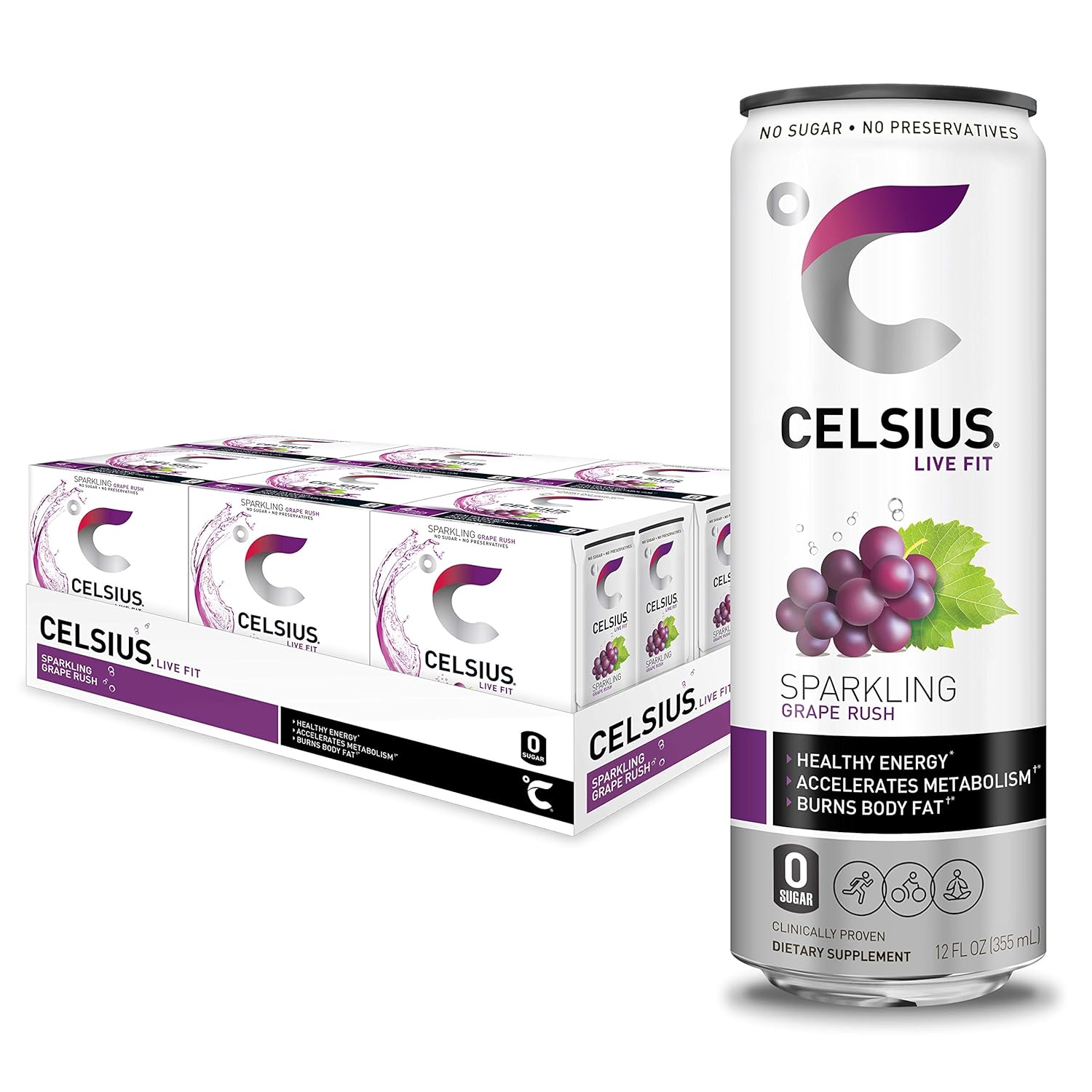 CELSIUS Sparkling Orange Fitness Drink, Zero Sugar, 12oz. Slim Can (Pack of 12) : Bottled Iced Tea Drinks : Grocery & Gourmet Food
