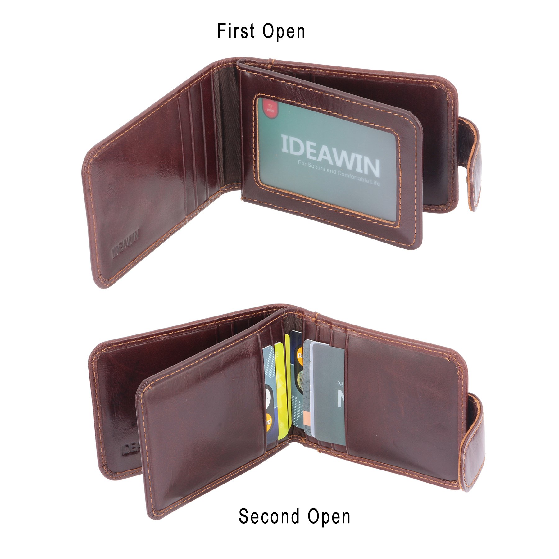 IDEAWIN Genuine Leather RFID Blocking Slim Trifold Front Pocket Wallet Card Wallet Card Holder