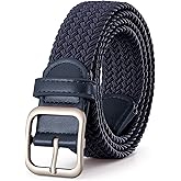 XZQTIVE Women Elastic Braided Belt with Silver Buckle, Woven Stretch Fabric