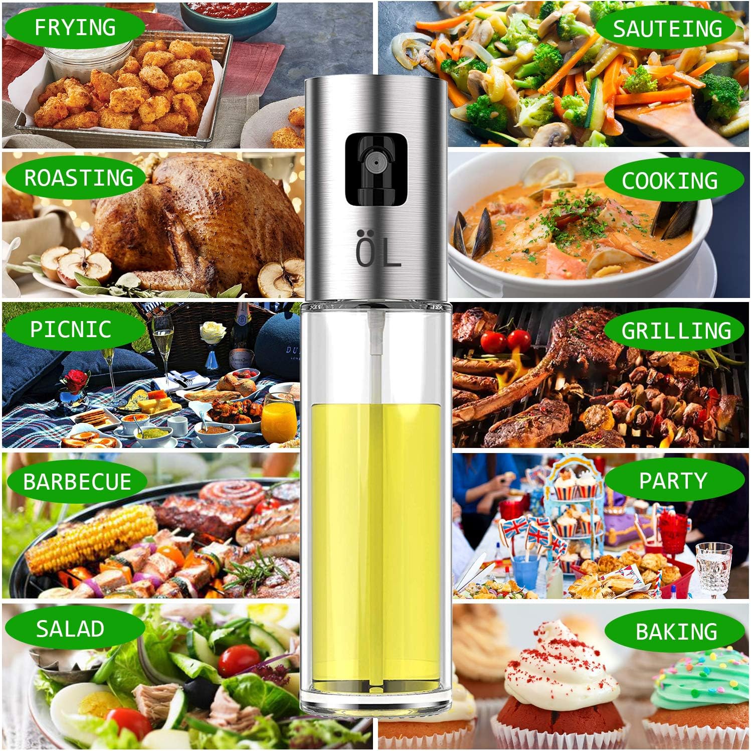 LAO XUE Olive Oil Sprayer Food-Grade Glass Bottle Gispenser For Cooking, BBQ, Salad, Kitchen Baking, Roasting, Frying: Kitchen & Dining