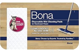 Bona Hardwood Floor Disposable Wet Cleaning Pads - 12 cleaning pads per pack - unscented - Use with Bona Mops - Residue-Free Floor Cleaning Solution for Wood Floors