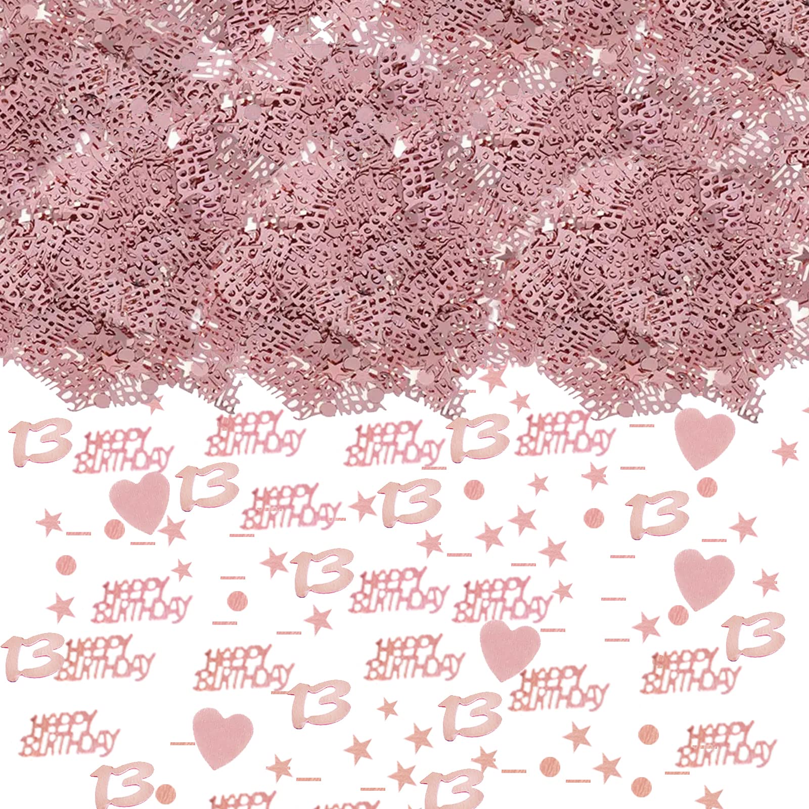 HJYZY 1650 pcs Happy Birthday Rose Gold Confetti 1/13/16/18/20/21/30/40/50/60/70/80/90 Digital Decorative Confetti Heart Confetti Perfect for Table Decorations, Party Supplies (13)