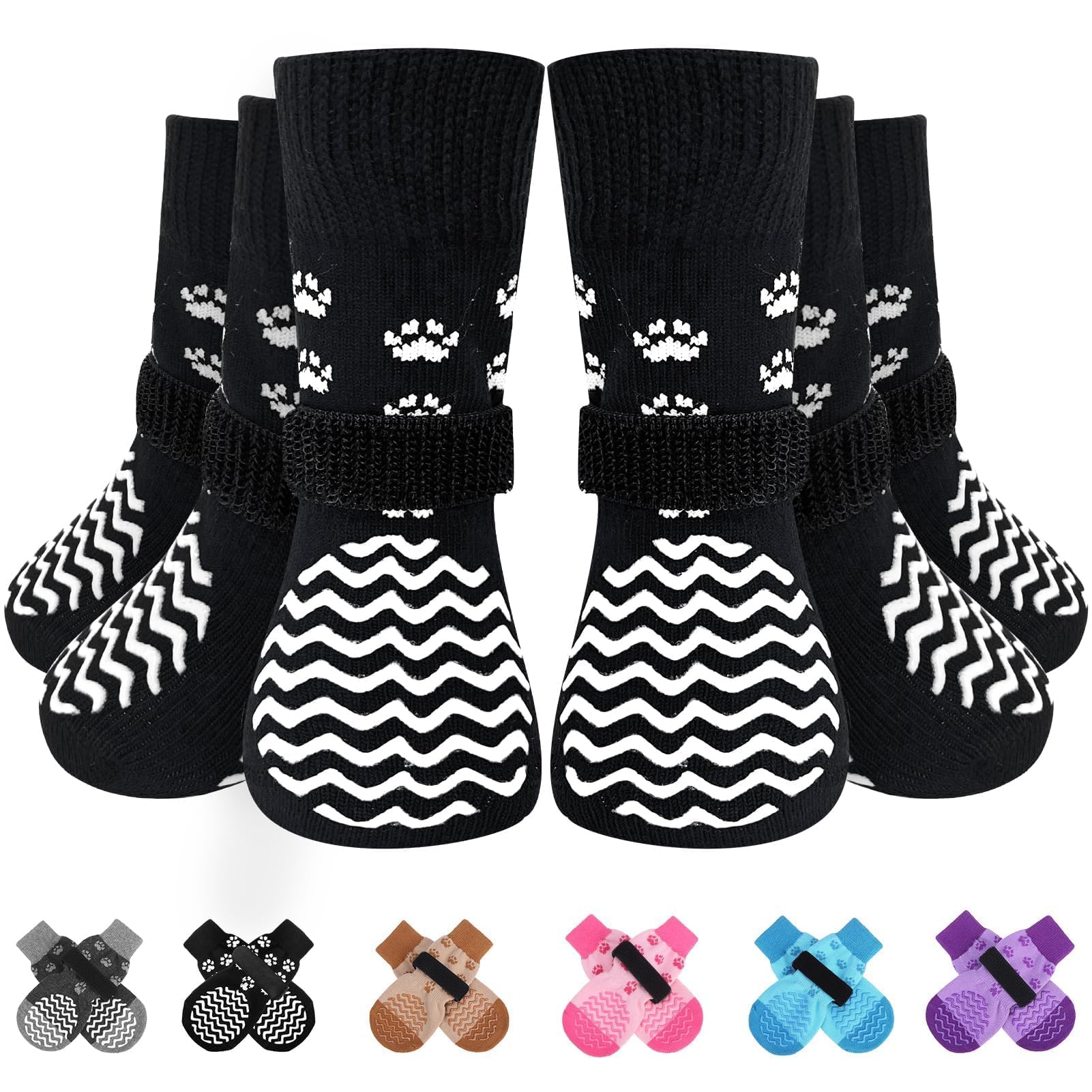Photo 1 of EXPAWLORER 6Pcs Anti Slip Dog Socks to Prevent Licking Paws, Dog Shoes for Winter, Double Sides Dog Boots & Paw Protectors Booties for Hardwood Floors with Grippers Small Medium Large Senior Dogs, M