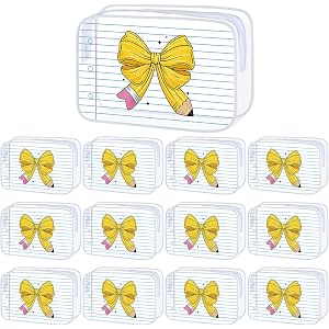 Sunnymove 12 Pcs Back to School Gift Teacher Bags Bulk Pencil Bow Notepad | Clear Makeup Bags with Zipper Waterproof Teacher