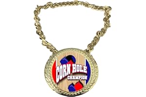 Express Medals Cornhole Bag Toss Champ Chain Trophy Award with a Center Plaque Plate Measuring 6 by 5.25 Inches and Includes a 34 Inch Chain with Black Velvet Presentation Bag.