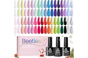 beetles Gel Polish Nail Set, 36 Colors Floral Rhapsody Collection Fall Orange Yellow Girly Sparkle Glitter Polish with 3Pcs Base Matte & Glossy Top Soak off Uv Lamp All Seasons Gifts for Her