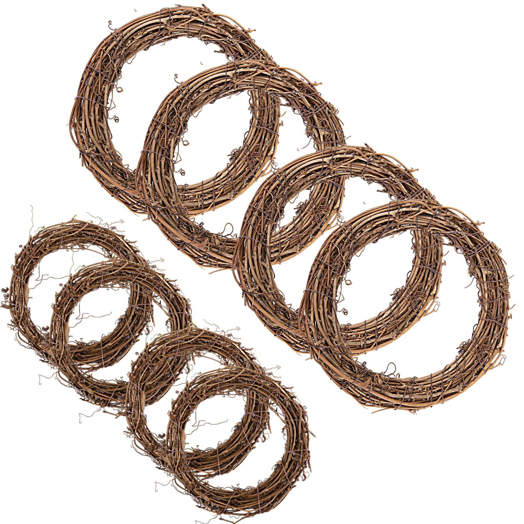 Larcenciel 8 Pack Christmas Wreath Grapevine Wreath Dry Rattan Natural Wreath DIY Crafts Natural Grapevine Wreaths for Xmas Door/Wall Decor Hand-woven Halloween Wreath(2 Sizes 20CM 10CM)