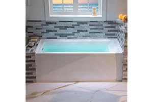 WOODBRIDGE 60" Acrylic Rectangular Alcove Soaking Bathtub in White with Left Drain, Brushed Gold pop-up Drain Included, LB428-L