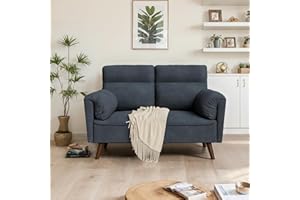 JAMFLY 49'' Loveseat Sofa, Small Couch for Living Room, Mid Century Modern Love Seats with Back Cushions and Solid Wood Legs, Upholstered 2-Seater Small Sofa for Small Space, Bedroom