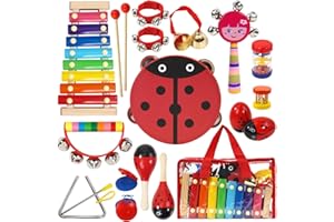 Raimy Kids Musical Instruments Set - Wooden Percussion Instruments Toy for Toddler Baby, Preschool Educational Music Toys for Boys and Girls with Carrying Bag (Red)