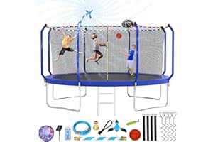 Lyromix Upgraded Trampoline 8FT/10FT/12FT/14FT With Basketball Hoop, Light, Sprinkler, Stakes - Outdoor Backyard for 4-6 Kids and Adults