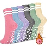 Cuffbow 6 Pairs Warm Thermal Socks with Grips for Women Fleece Lined Non Slip Hospital Slipper Socks for Winter Women Gifts