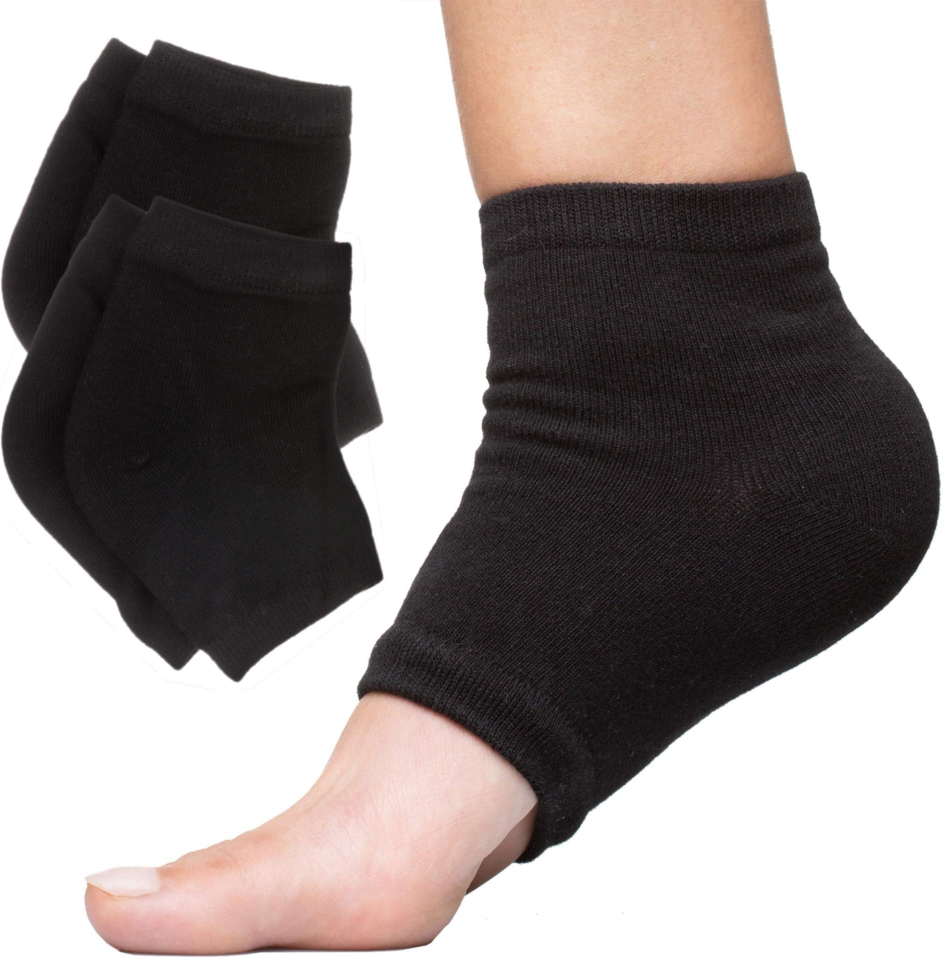 ZenToes Moisturizing Heel Socks 2 Pairs Gel Lined Toeless Spa Socks to Heal and Treat Dry, Cracked Heels While You Sleep