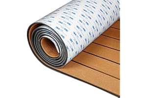 OCEANBROAD EVA Foam Boat Flooring with 3M Adhesive Backing Marine Self-Adhesive Decking 96''x45.6''/36''/28.8''/16.8'', 48''x16.8'' Faux Teak Sheet for Jon Boats Swim Platform Helm Pad RV Floor