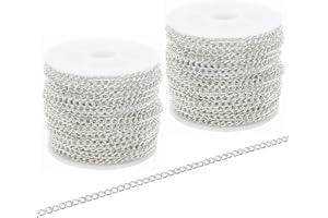 SWTOOL 60 Feets /20 Yards Metal Silver Link Chains, Iron Bulk Curb Chain for DIY Craft Jewelry Chain Making, 2 Rolls x 10 Yards (Silver)