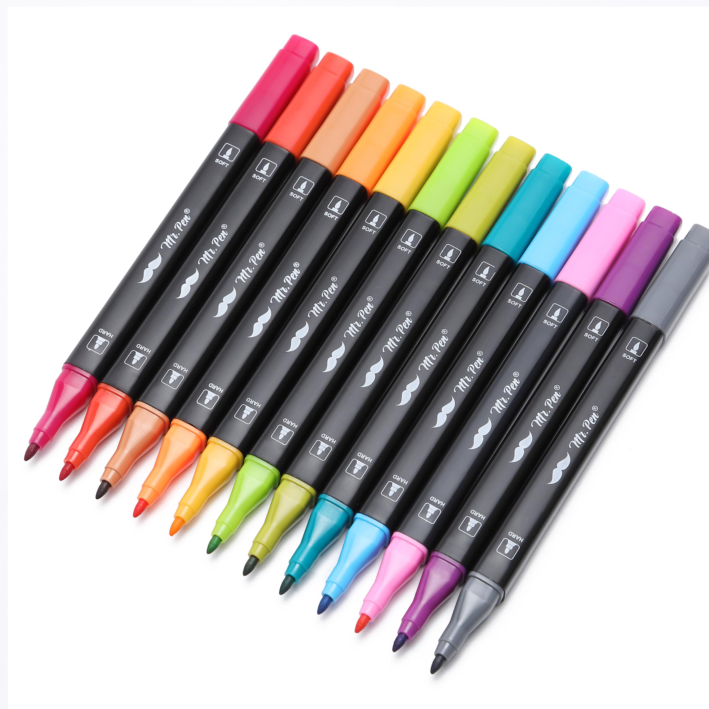 Mr. Pen- Dual Tip Brush Pens, 12 pcs, Vibrant Colors, Brush and Fine Tip Marker, Dual Tip Markers, Art Markers for Adults