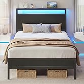 Fluest Twin Bed Frame with Headboard & Footboard, Twin Bed Frame with Charging Station & LED Light, Under-Bed-Storage, No Box Spring Needed, Noise Free, Easy Assembly, Classic Black