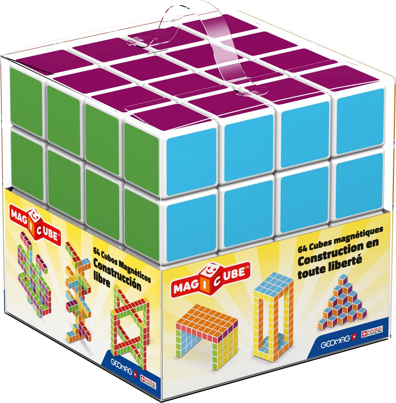 Geomag Magicube 129 - Magnetic cubes, Multicoloured, 64 Piece Set