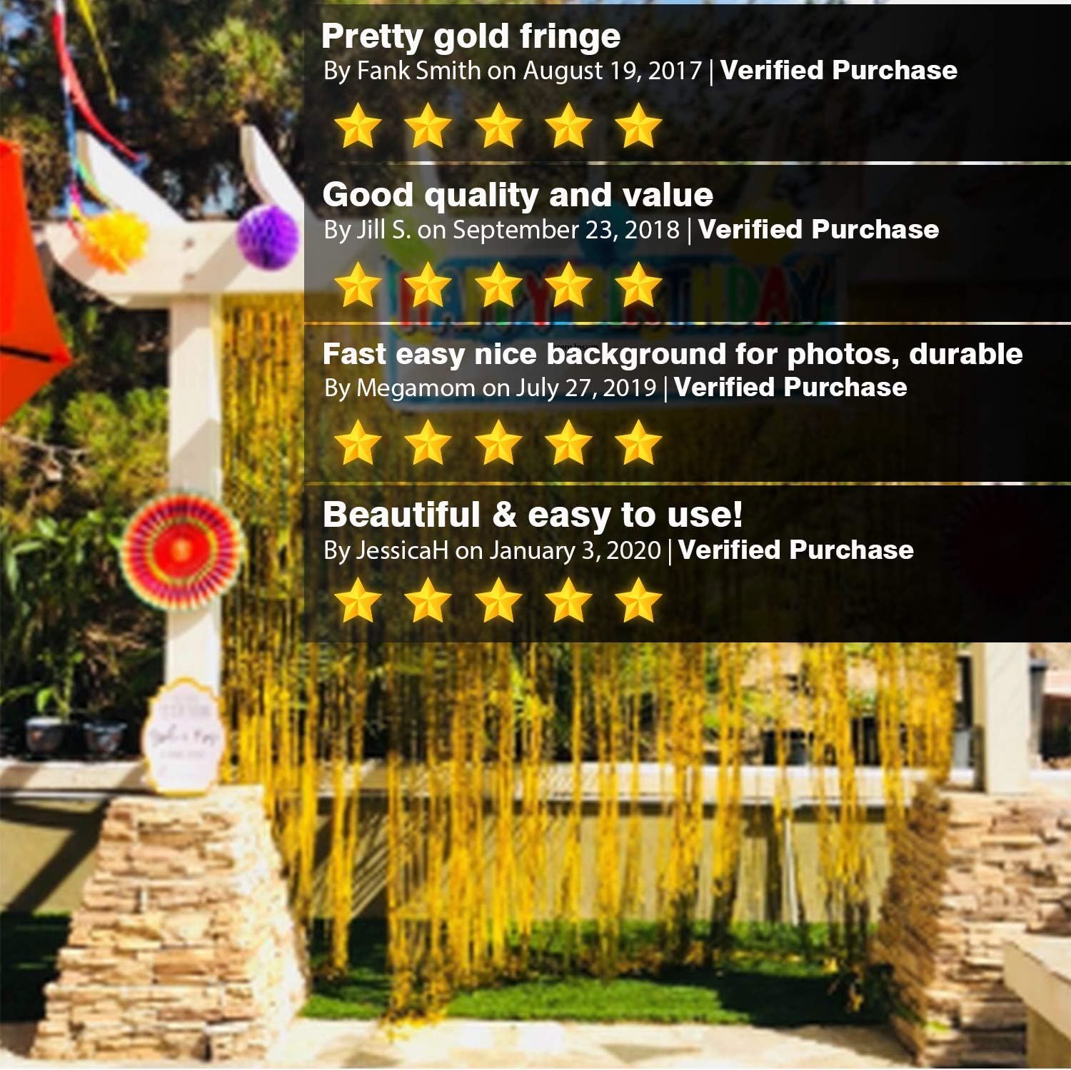 GOER 3.2 ft x 9.8 ft Metallic Tinsel Foil Fringe Curtains for Party Photo Backdrop Wedding Decor (1 Pack, Gold): Home & Kitchen