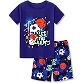 Tebbis 2-Piece Cozy Pajamas For Little/Big Boys Gamer Yellow Short Sleeves Cool PJs Set Kid Size 6-18
