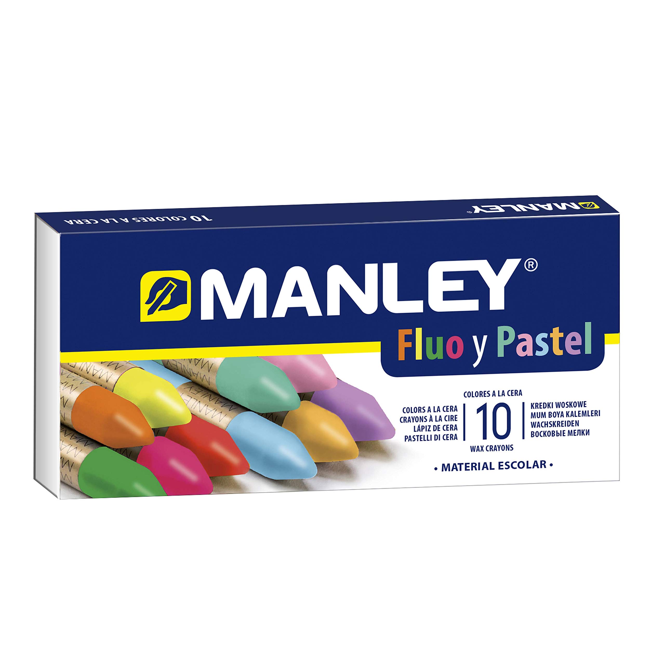 Alpino Manley Pack of 10 Professional Fluoride and Pastel Colour Wax Crayons | Soft Wax Set with Soft Stroke | Can Be Mixed Colours | Assorted Colours