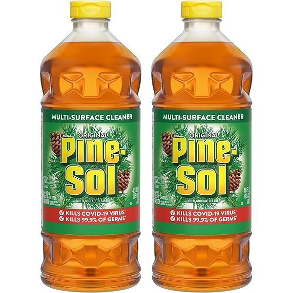 PINE-SOL MULTI PURPOSE CLEANER, 2 PACK ORIGINAL PINE SCENT, FOR FLOORS SINKS, BATHTUBS, LONG LASTING SCENT MULTI SURFACE CLEANER, 48 OZ EACH