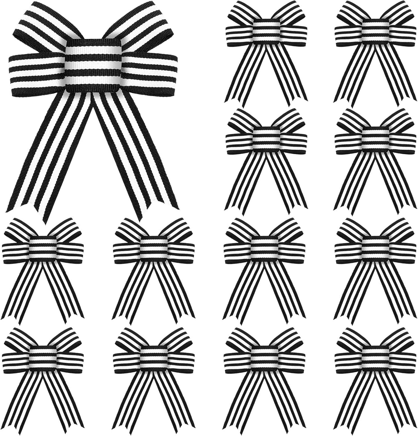 Bows & Ribbons - MTLEE 12 Pieces Christmas Tree Bow Buffalo Burlap Bows Black and White Stripe Bow Christmas Wreath Bow Craft for Christmas Tree Decoration, 5 x 7 Inches (Black, White, 1.2 Inch Wide)