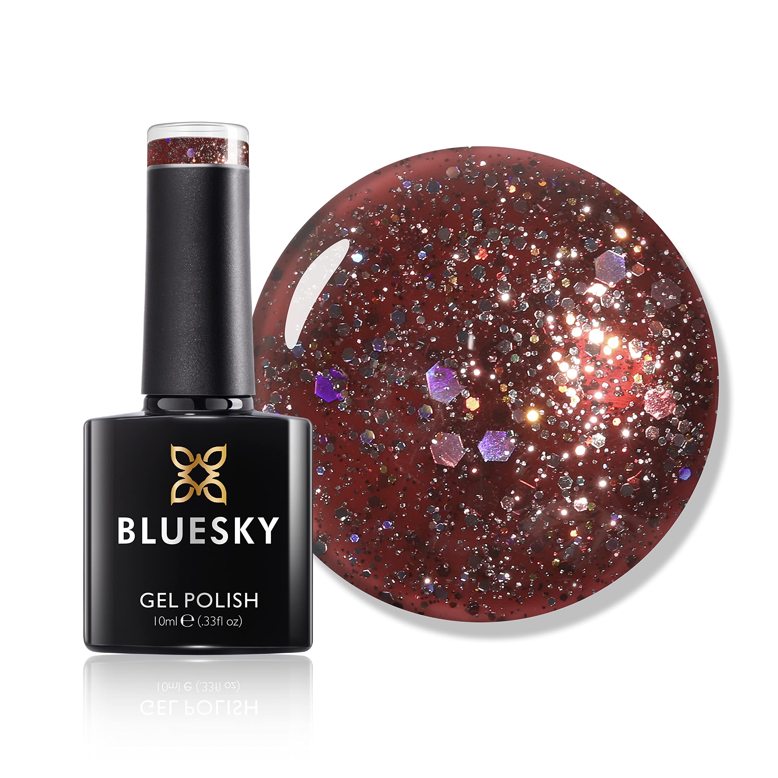 Bluesky Gel Nail Polish, Seductress BLZ16, Maroon, Dark, Glitter, Long Lasting, Chip Resistant, 10 ml (Requires Drying Under UV LED Lamp)