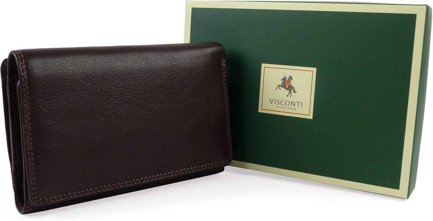 Ladies Leather Medium Flap Over Purse/Wallet by Visconti Heritage Gift Boxed (Chocolate) - Image 3