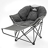 OUTDOOR LIVING SUNTIME Oversized Padded Comfy Camping Chair with Removable Footrest,Weight Capacity 400 LBS, Heavy Duty Moon Round Leisure Folding Chair for Camping, Hiking, Carry Bag, Gray