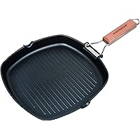MasterPan Non-Stick Grill Pan Wooden, 8", Folding Handles