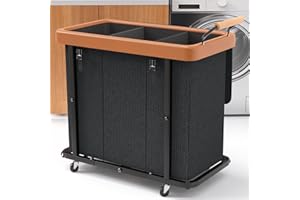 KUNLABORI 230L (60 Gal) Extra Large Fashion Laundry Sorter 3 Section with Lid, Rolling Laundry Basket Hamper with Handle, Laundry Organizer Storage Cart with Sturdy Metal Frame for Laundry Room, Hotel, Black