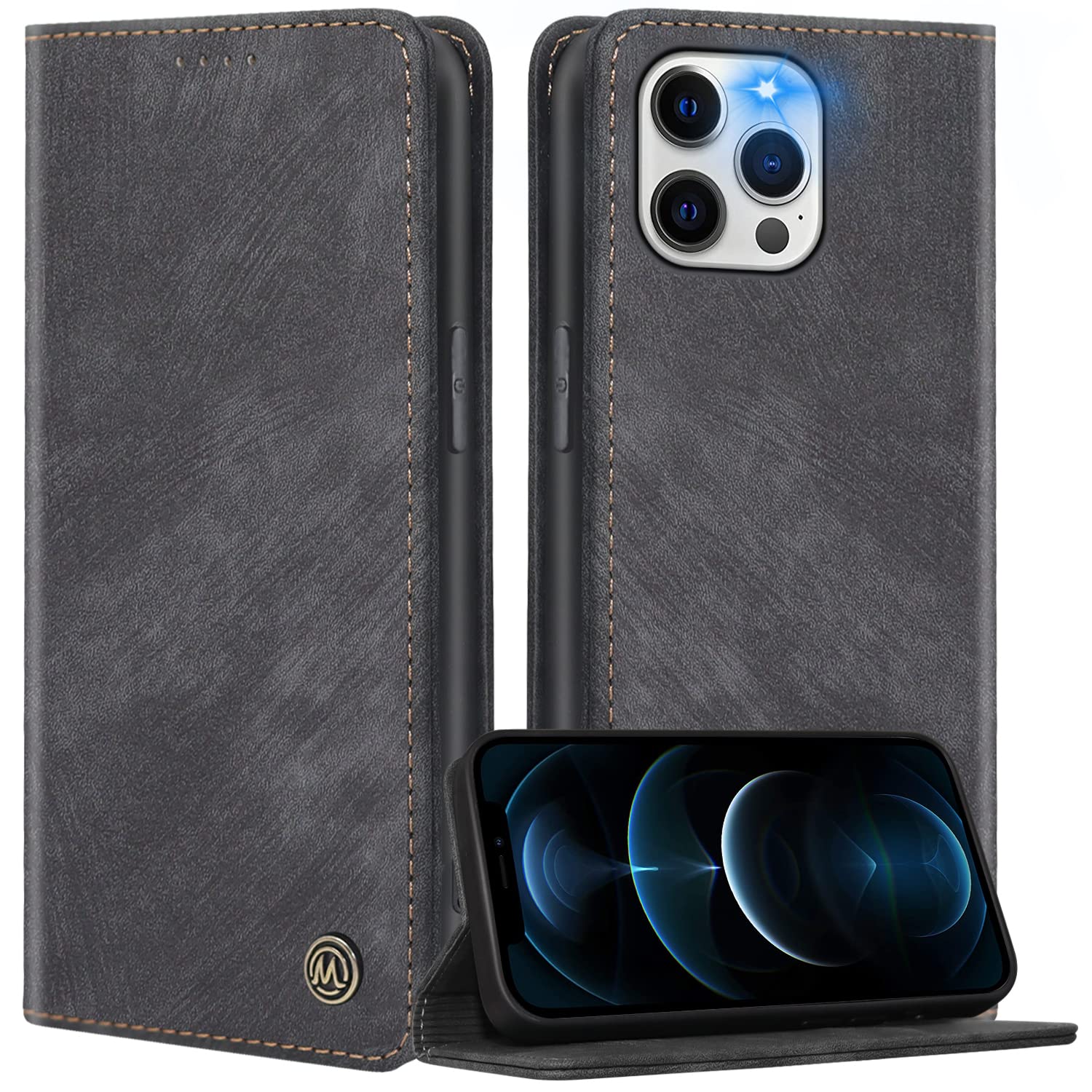 FMPCUON Compatible with iPhone 14 Pro Case, Premium Leather Folio Cover,Magnetic Closure Protective Book Design Wallet Flip with [Card Slots][Kickstand] smooth touch ever,Black — image 1